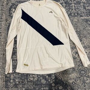 Men's Tracksmith Cream and Black Long Sleeve Shirt